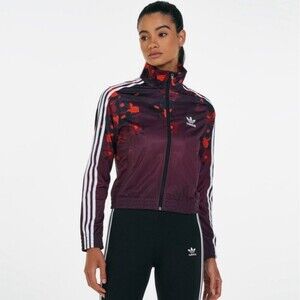 Adidas X Her Studio London Women's Medium Red Floral Track Jacket Zip Burgundy